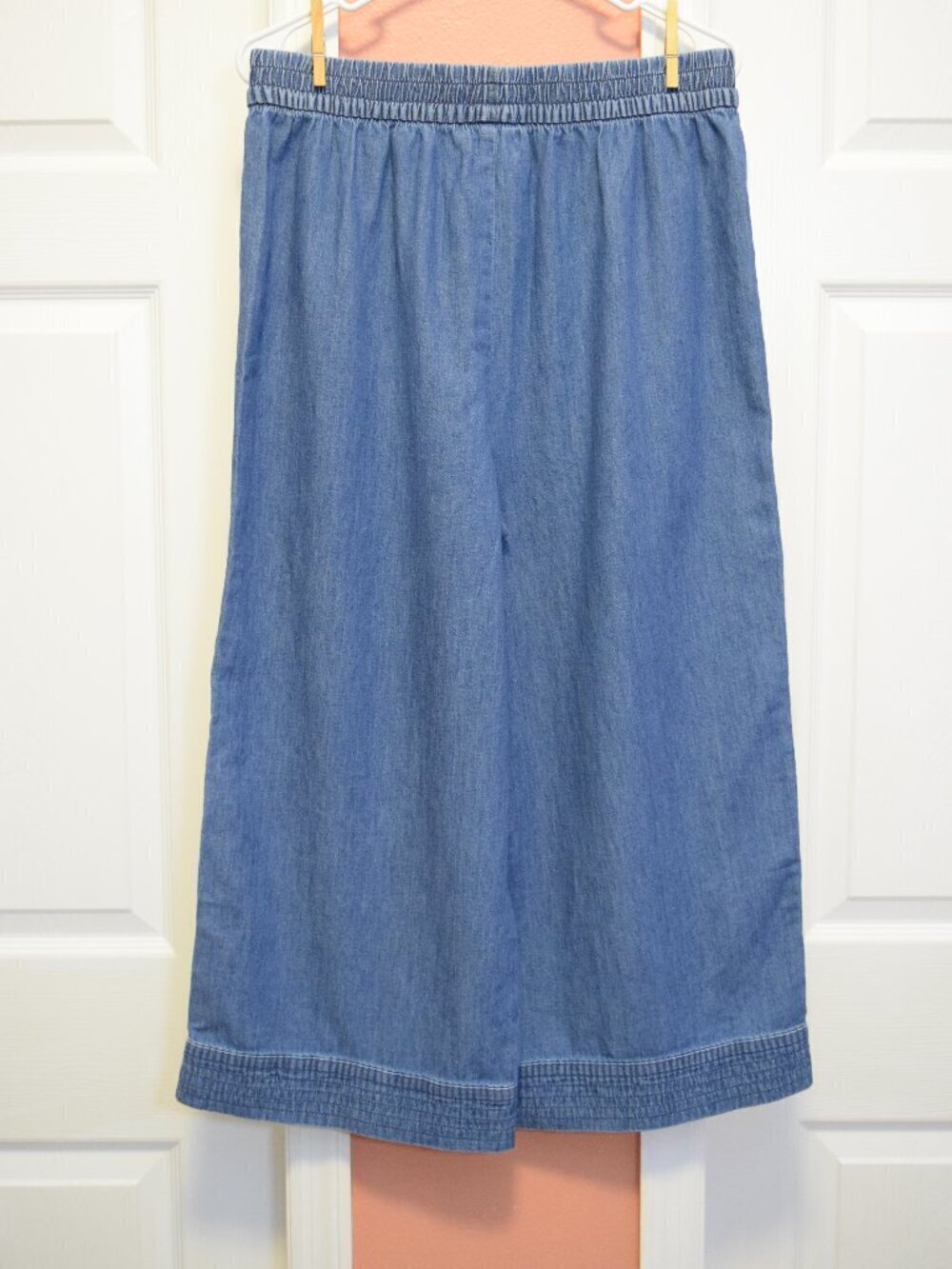 NEW MICHAEL KORS CHAMBRAY CROPPED WIDE LEG PULL ON BLUE COTTON PANTS - Picture 7 of 11